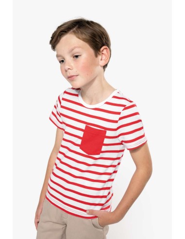 KAR-K379-KIDS' STRIPED SHORT SLEEVE SAILOR T-SHIRT WITH POCKET